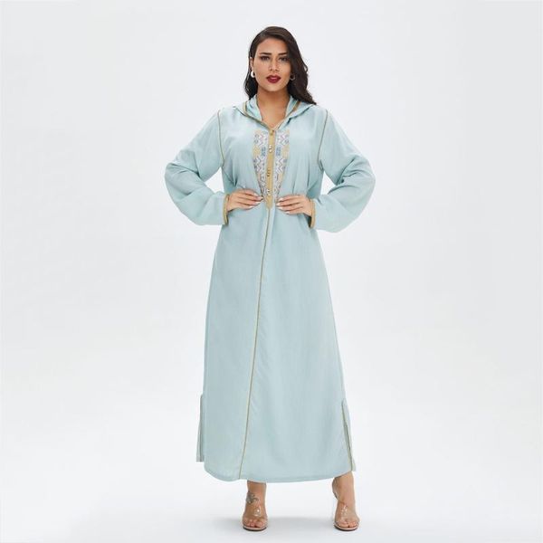 

casual dresses womens muslim embroidery hooded dress long sleeves autumn clothing islamic ladies loose robe mujer #g2, Black;gray