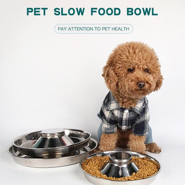 

stainless steel dog bowl slow eating dish durable anti choke feeder elevated pet bowls for dogs cats feeding supplies cat & feeders