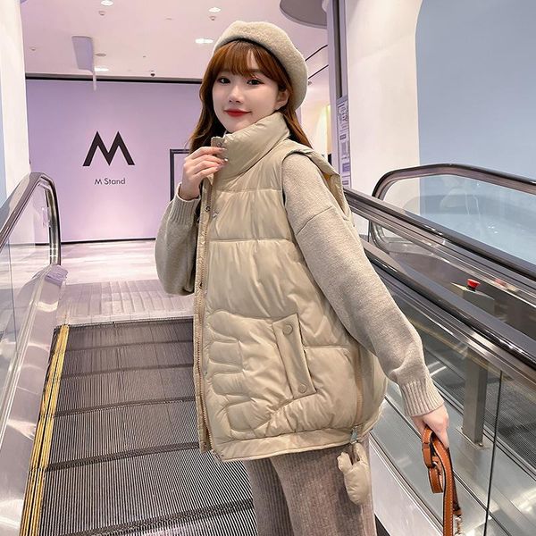 

women's vests fashion down cotton vest women short 2021 winter stand-up collar waistcoat korean loose waist coat jacket clothing outwea, Black;white