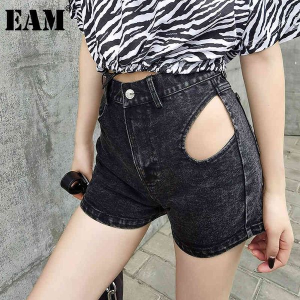 

[eam] women black casual denim wide leg shorts high waist loose fit trousers fashion spring summer 1dd8797 210512, White;black