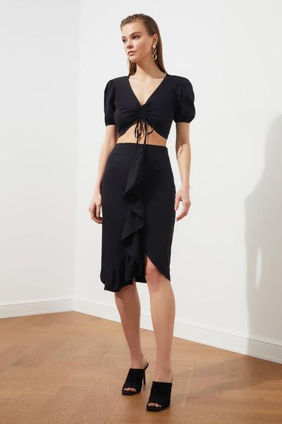 

skirts trendyol detail at waist skirt tprss21et0252, Black