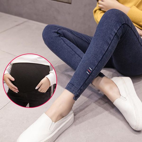 

pregnant women slim pencil jeans spring autumn outside loose leggings pants bottom casual nursing pregnancy denim trousers maternity bottoms, White
