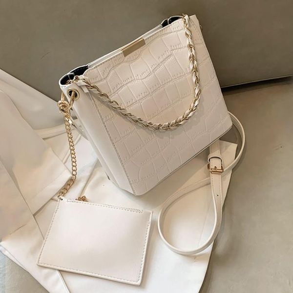 

leather bucket bags for women 2021 shoulder bag stone pattern 2 pcs/set ladies handbags and purses travel lady crossbody waist