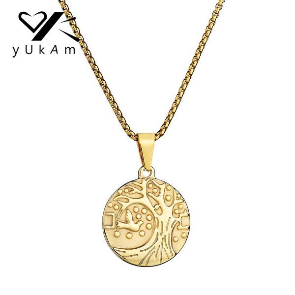 

pendant necklaces yukam women inspirational hope tree of life round coin gold 316l stainless steel female jewelry, Silver