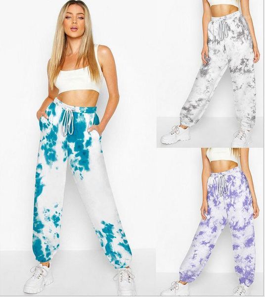 

women's pants & capris women tie dye sweatpant, high waist drawstring sporty gym athletic fit jogger harem lounge trousers 2021 six col, Black;white