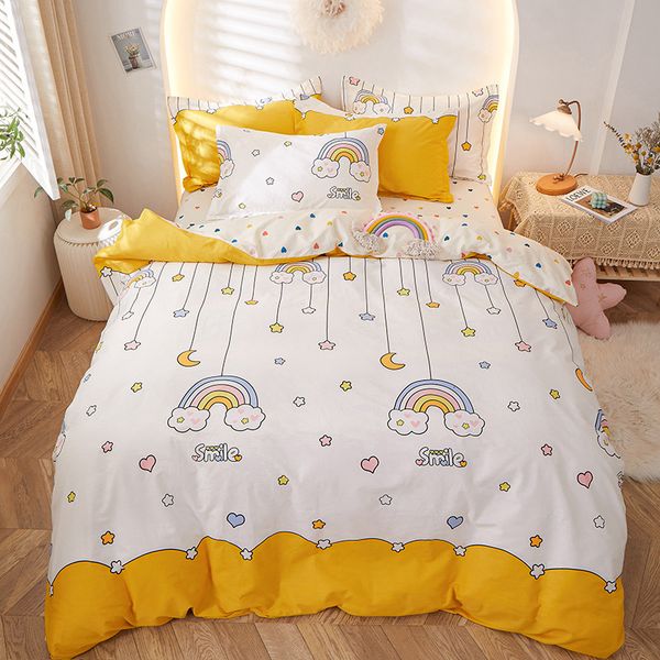 

ins style small frh simple student dormitory three pure bedding four piece set of all cotton quilt cover bed sheet