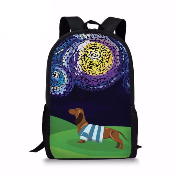 

customzied children's school bags for teenagers girls dachshund print book daypack starry night dog women backpacks custom made