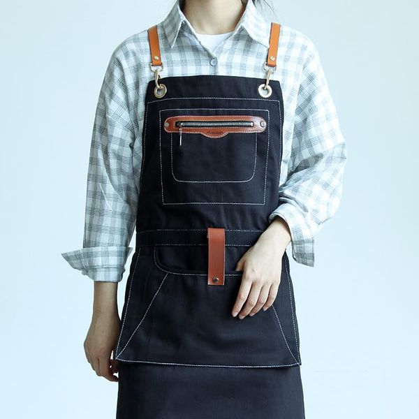 

aprons denim apron korean fashion customized logo home kitchen coffee milk tea shop nail salon restaurant workwear