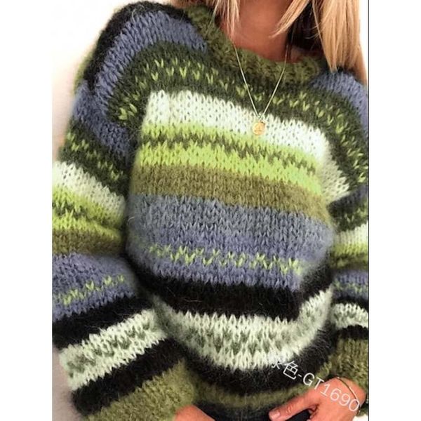 

women's sweaters wepbel autumn long sleeve loose sweater rainbow leisure warm knitwear for women jumpers pullovers, White;black