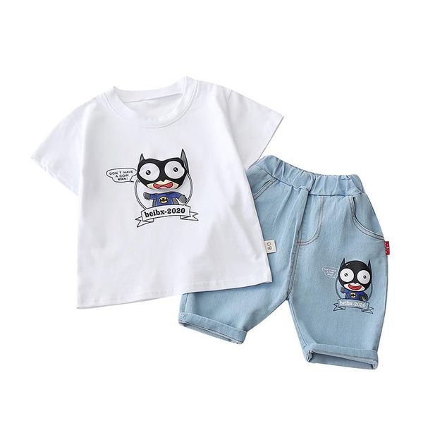 

summer baby cartoon casual clothing sets toddler girls short sleeve shirt +denim shorts 2-piece clothes suits, White