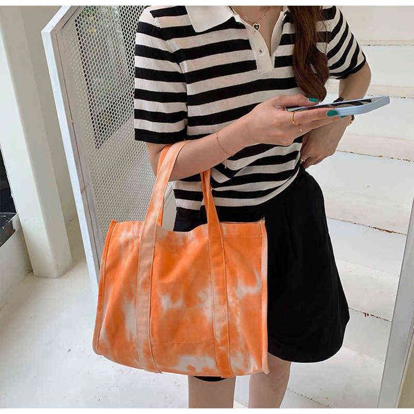 

shopping bags canvas tie dye handbags for women large capacity casual ladies tote weekender candy korean female shoulder bag shopper purses