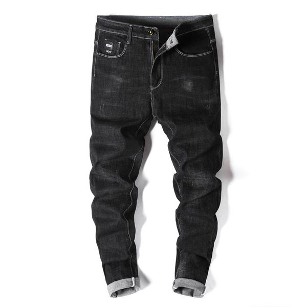 

men's jeans black men slim fit stretch denim pant casual spring autumn skinny for 2021 clothes long trousers, Blue