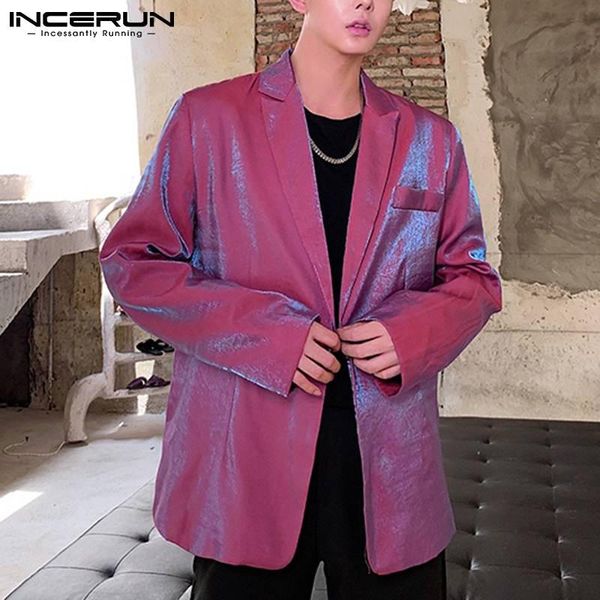

men's suits & blazers 2021 fashion men blazer shiny lapel long sleeve solid color korean casual streetwear elegant coats incerun plus s, White;black