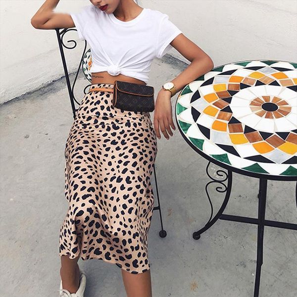 

summer kawaii boho bodycon leopard print women skirt high waist midi punk streetwear korean style, Black