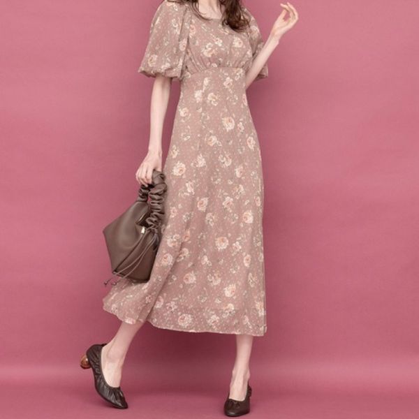 

summer sweet japanese print dresses for women elegant lantern short sleeve vestidos mujer bandage high waist femme robe 210514, Black;gray