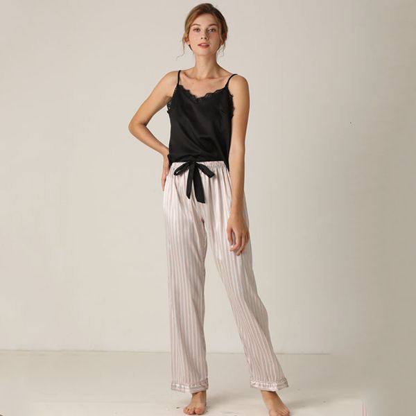 

women's shorts spring new pajamas woman stripe camisole trousers loose nightwear q7c3, White;black