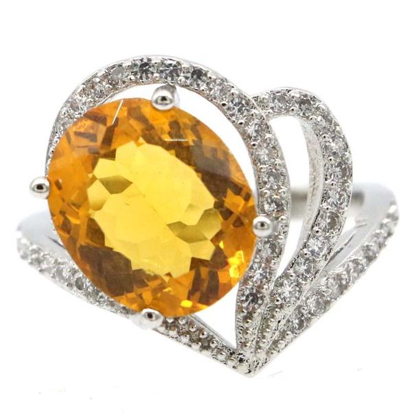 

cluster rings 18x16mm shecrown luxury 3.7g golden citrine white cz girls daily wear 925 sterling silver, Golden;silver