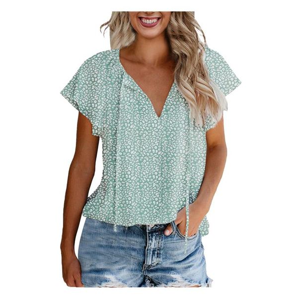 

women's blouses & shirts summer womens and casual women floral printed v-neck short-sleeved pullover blouse blusas mujer de moda 2021, White