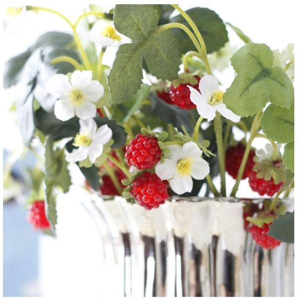 

decorative flowers & wreaths 10 bunches french frambuesa artificial fake strawberry fruit plant flower 26cm wedding home decor po props