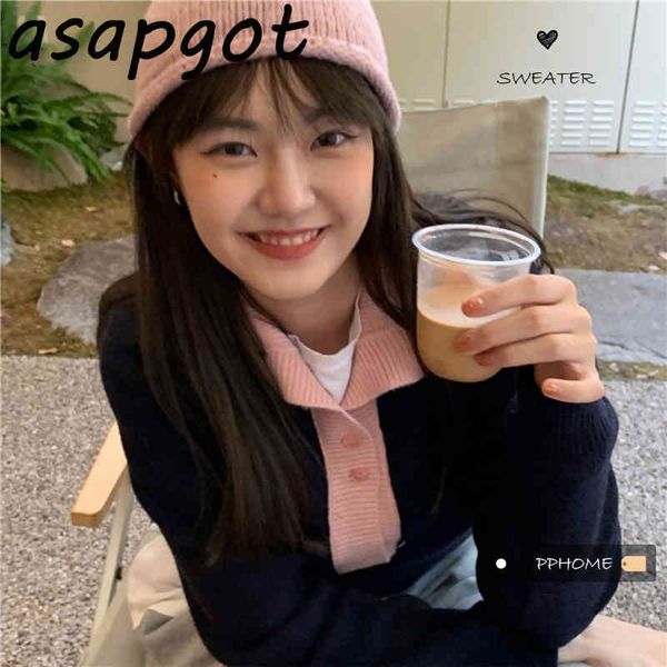 

sweaters jumpers chic korea japan style girls sweet retro contrast turn down collar tassel cardigan thin knitwear fashion pull 210429, White