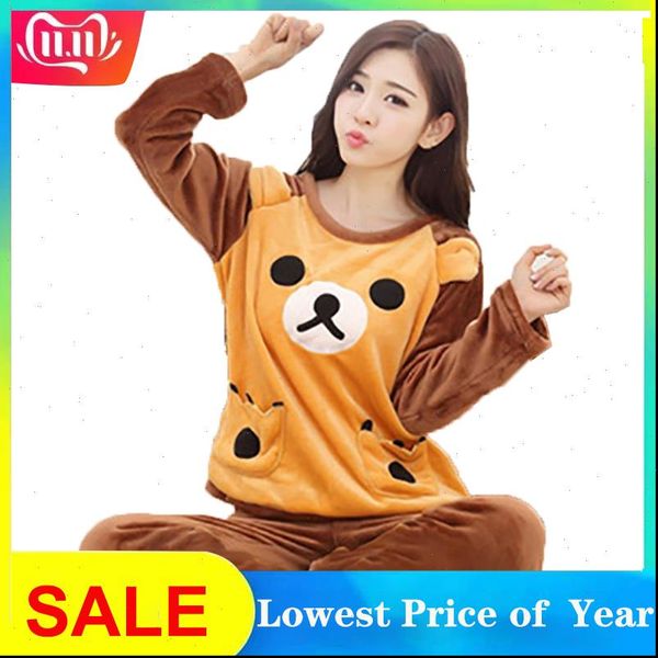 

pyjamas cartoon pajama set winter women sleepwear pijamas thick warm flannel pajamas for pyjama femme nightgown, Black;red