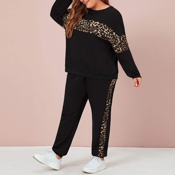 

women's two piece pants plus size tracksuit 2 pieces sweatshirt and trouser suits sportswear leopard woman fall clothes outfit, White