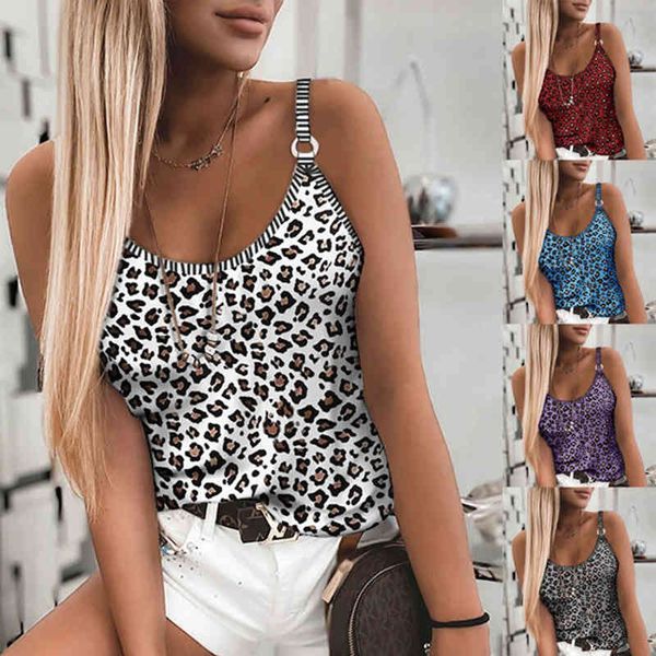 2021 Novo Leopardo Camuflagem Impressão Tops Sexy Elastic Sling Vest Mulheres Sleevelt-Shirt Girl Party Club Halter X0507