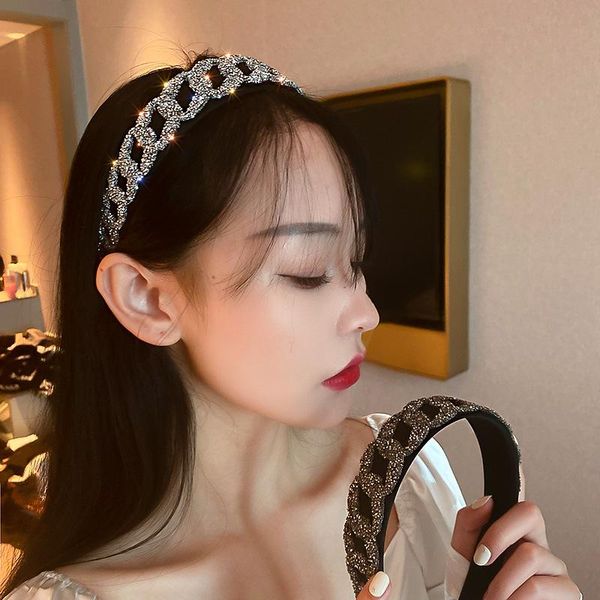 

hair accessories 2021 rhinestone alloy chain headband fashion women black wide-brimmed luxury hairband