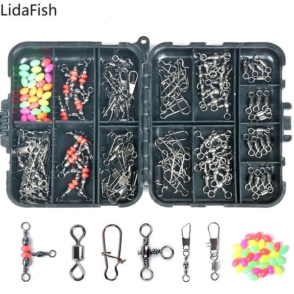 

140pcs/box fishing swivels kit with ball bearing swivel rolling barrel line connector for saltwater freshwater accessories
