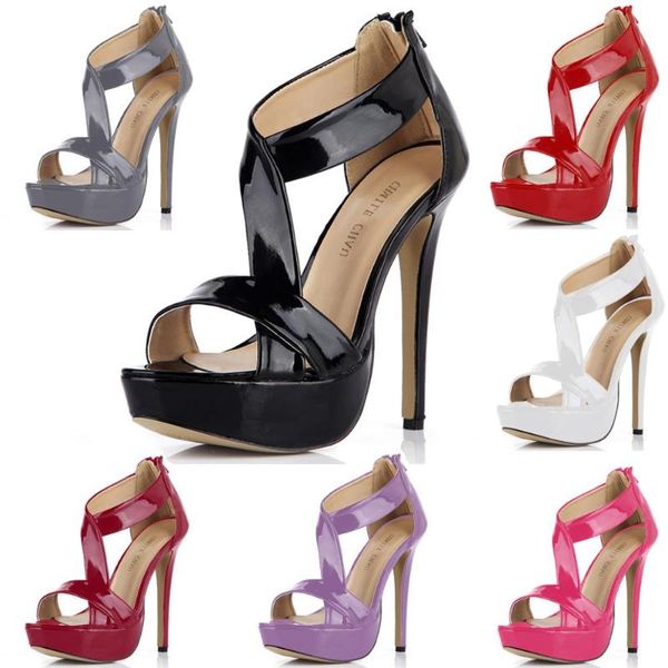 

patent dating party shoe women stiletto high heels ankle strap platform ladies sandals zapatos mujer 3463sl-e, Black