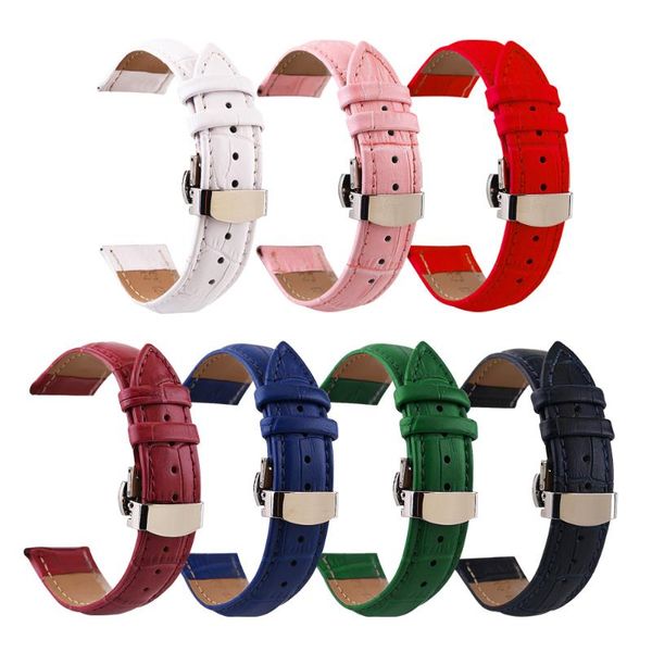 

watch bands hq genuine leather watchbands 12-24mm universal butterfly buckle band steel strap wrist belt bracelet + tool, Black;brown