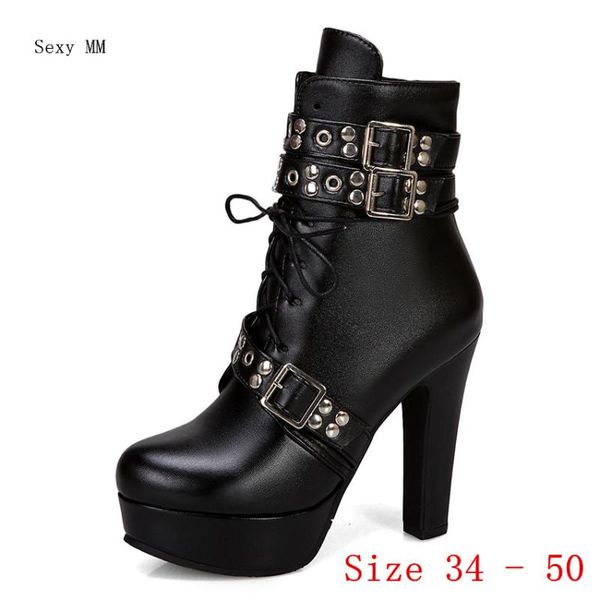

boots spring autumn women platform ankle woman short high heel shoes plus size 34 - 40 41 42 43 44 45 46 47 48 49 50, Black