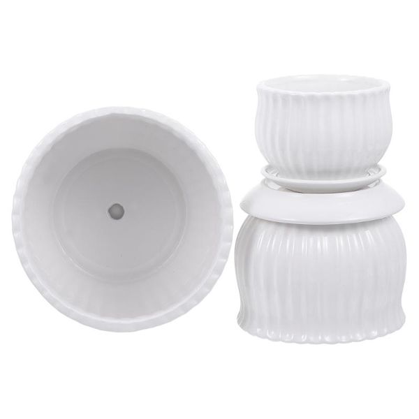 

3pcs tableflowerpots vertical striped plant pot with tray for home office vases