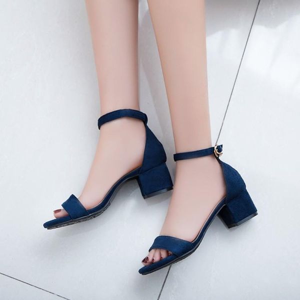 

big size high heels sandals women shoes woman summer ladies one-word buckle with bag and suede, Black