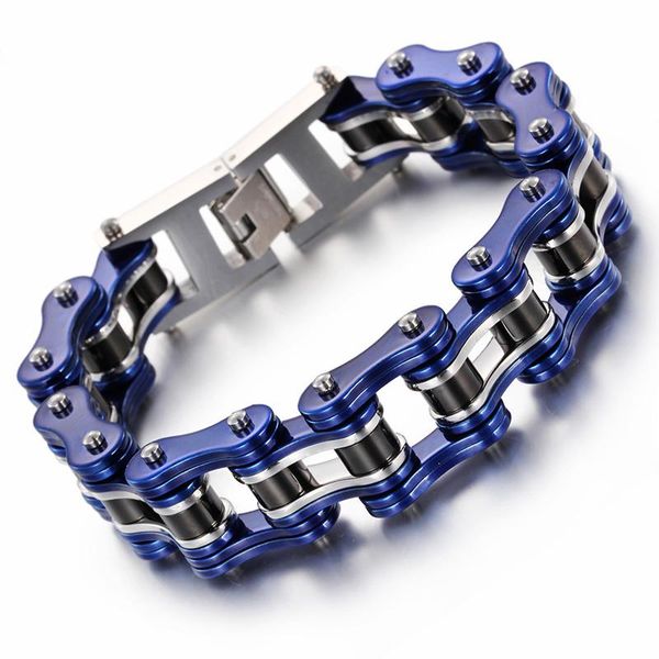 

link, chain punk rock stainless steel blue & biker men's bracelet 22cm motorcycle bike bicycle bangle jewelry, Black