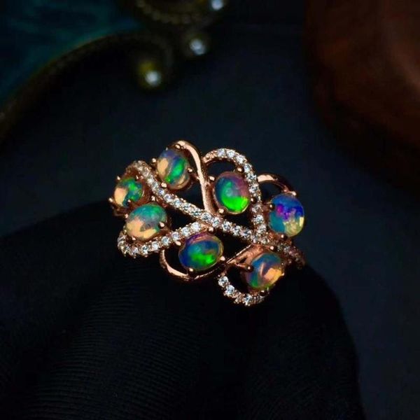 

cluster rings 100% natural and real fire opal ring solid 925 sterling silver for women colour gem stone fine jewelry, Golden;silver