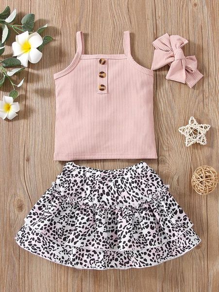 Baby Fake Button Cami Top Dalmatian Печать Слоистая юбка Оголовье Она