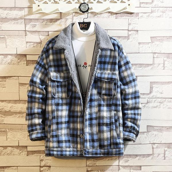 

hong kong style cashmere plaid cotton padded jacket for men winter 20211, Black