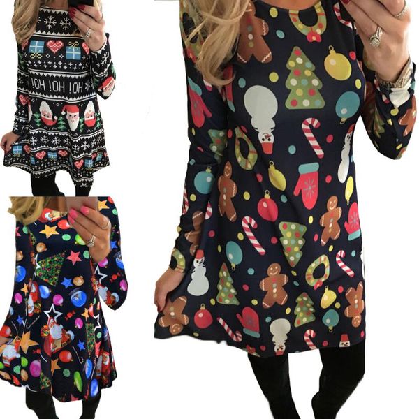 

autumn women christmas dress 5xl plus size year festival large long sleeve tree casual vintage winter ladies dresses, Black;gray