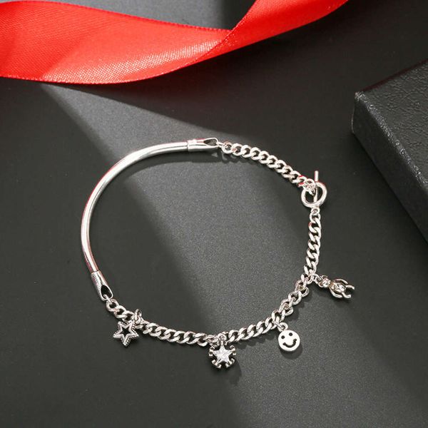 

japan and south korea s925 silver star smile face bracelet design by female minority, Black