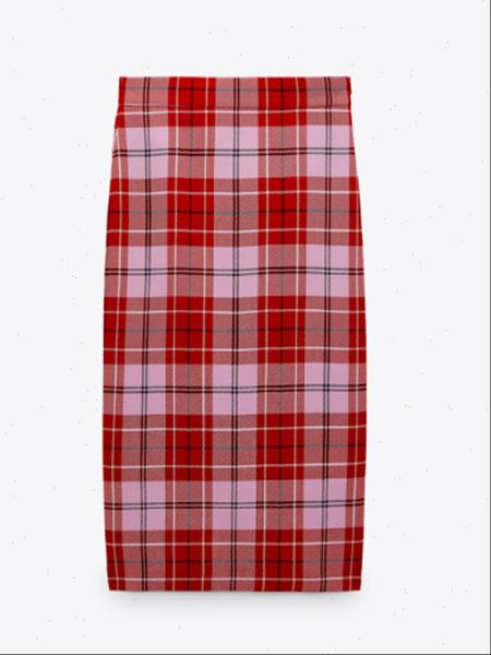 

spring clothing simple high waist women skirt split design mid length plaid red, Black