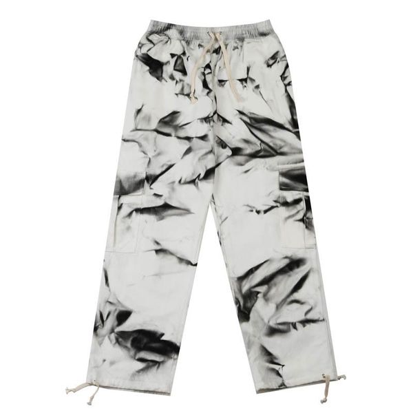 

tie dye drawstring baggy casual pants harajuku straight loose streetwear track hip hop oversize trousers men men's, Black