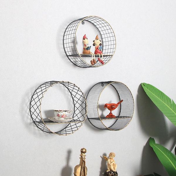 

decorative storage integrated creative hollow wall hanging high-profile nordic iron round shelf does not occupy hooks & rails