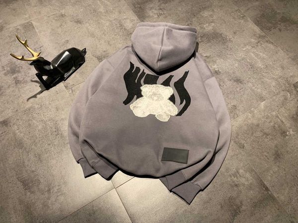 

fashion fleece hoodies welldone luminous bear print plush thickened loose men's and women's korean casual hoodie, Black