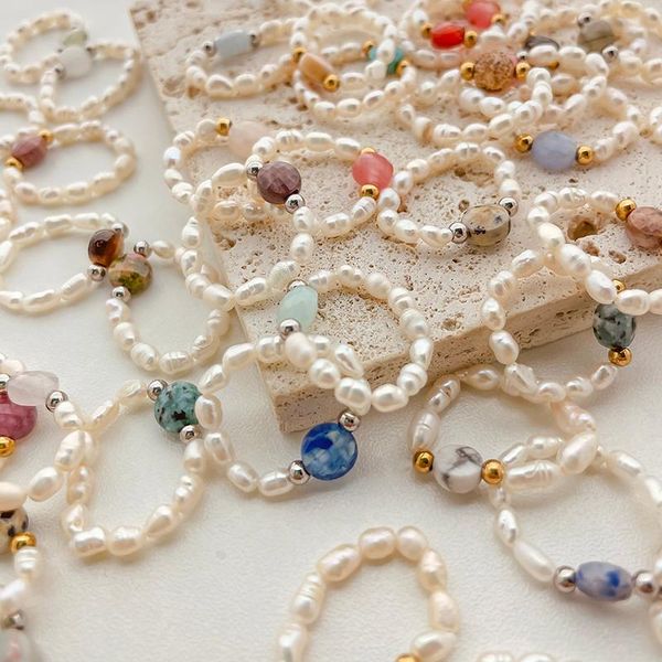 

wedding rings 1pcs fashion freshwater pearl for women handmade bohemian real natural stone ring party jewelry adjustable 2021, Slivery;golden