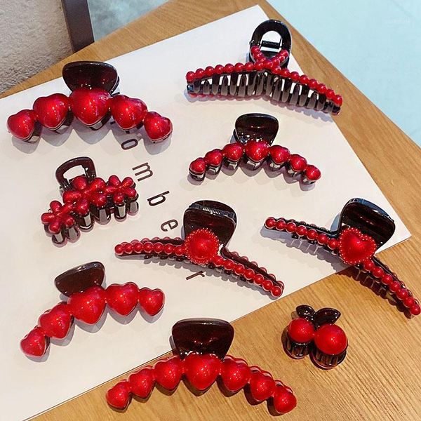 

women elegant lucky red heart cherry pearls geometric hair sweet clips headband hairpins fashion accessories1
