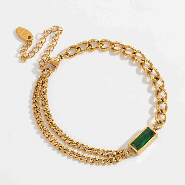 

316l stainless steel 2022 fashion upscale jewelry embedded zircon asymmetry charm thick chain bracelets bangles for women, Golden;silver
