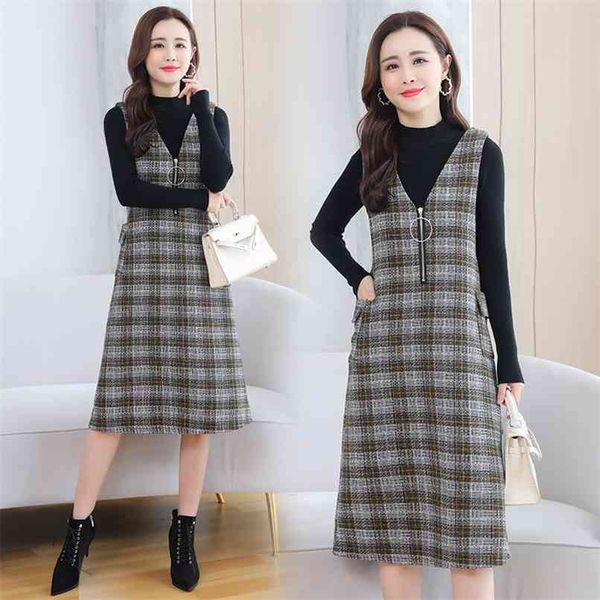 

sweater+woolen dress winter vintage two-piece suit korean autumn women wool sweater party bodycon warm plaid vestidos 210528, White