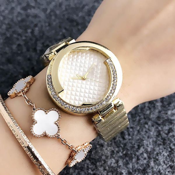 

2021 quartz wrist watch for women girl crystal style metal steel band watches, Slivery;brown