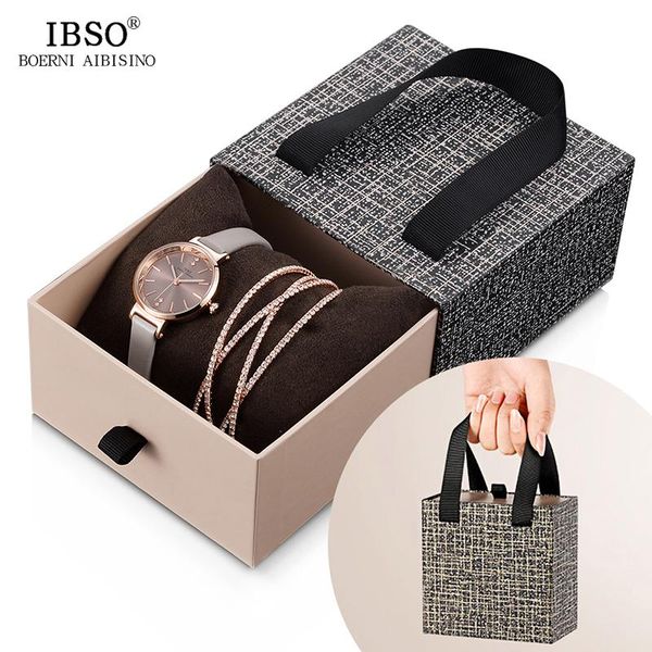 

wristwatches ibso crystal bracelet watches set female quartz wat, Slivery;brown